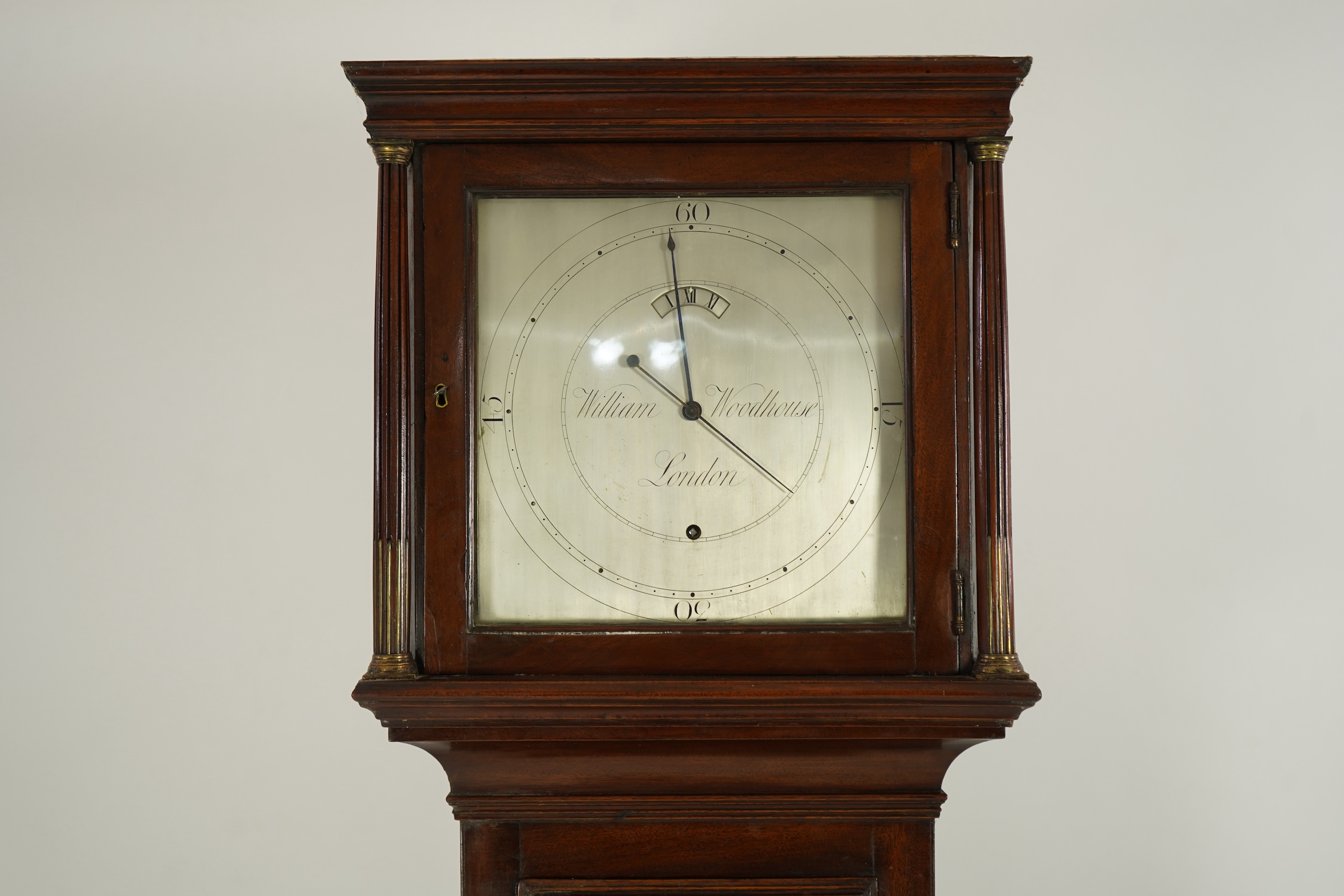 A mid 19th century mahogany eight day longcase regulator, silvered dial signed William Woodhouse, London